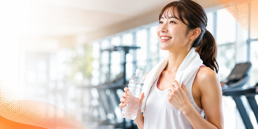 運動後に水分補給をする女性